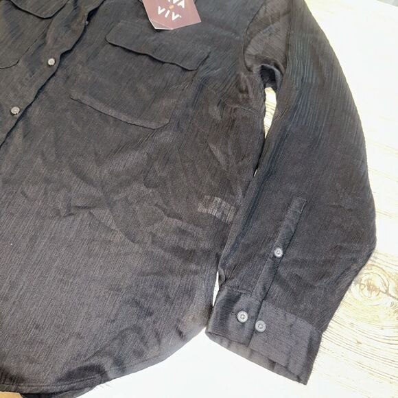 Women's Long Sleeve Chiffon Button-Down Shirt - Ava & Viv Black XXL. NWT. C - Picture 2 of 8